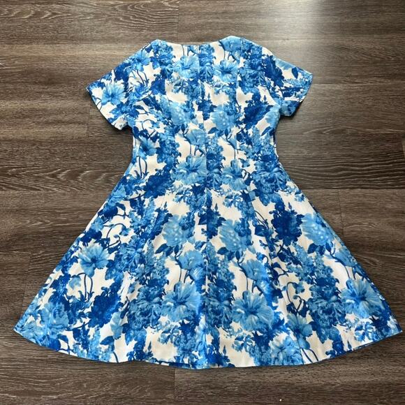 Pure Sugar Blue Floral Fit & Flare Dress Sz Medium Short Sleeve Lined A-Line GUC - Picture 8 of 14